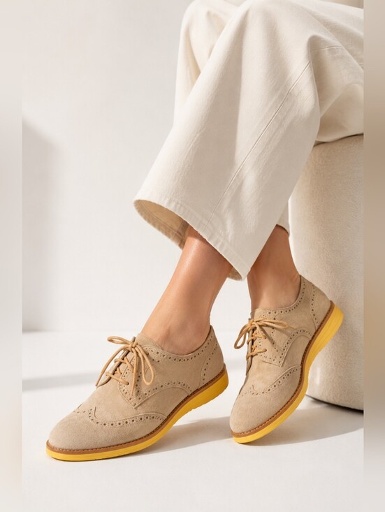 Cole Haan Shoes - Cole Haan LunarGrand Tan Suede Wingtip Oxfords Citrus Sole Women's 7C